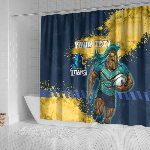 Personalised Gold Coast Titans Rugby Shower Curtain Titans Mascot - Sporty Splash Art Style