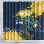 Personalised Gold Coast Titans Rugby Shower Curtain Titans Mascot - Sporty Splash Art Style
