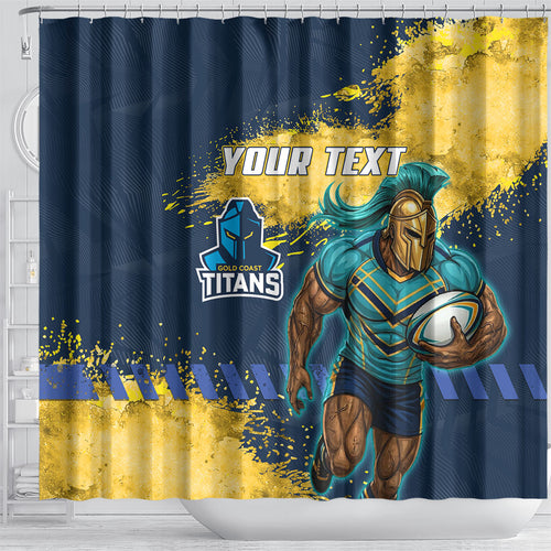 Personalised Gold Coast Titans Rugby Shower Curtain Titans Mascot - Sporty Splash Art Style