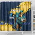 Personalised Gold Coast Titans Rugby Shower Curtain Titans Mascot - Sporty Splash Art Style
