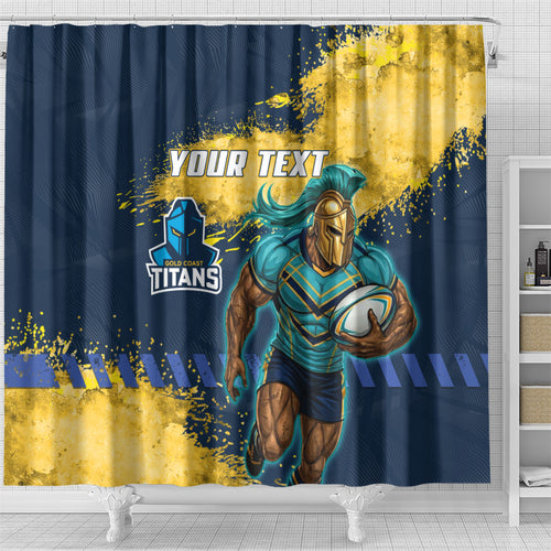 Personalised Gold Coast Titans Rugby Shower Curtain Titans Mascot - Sporty Splash Art Style