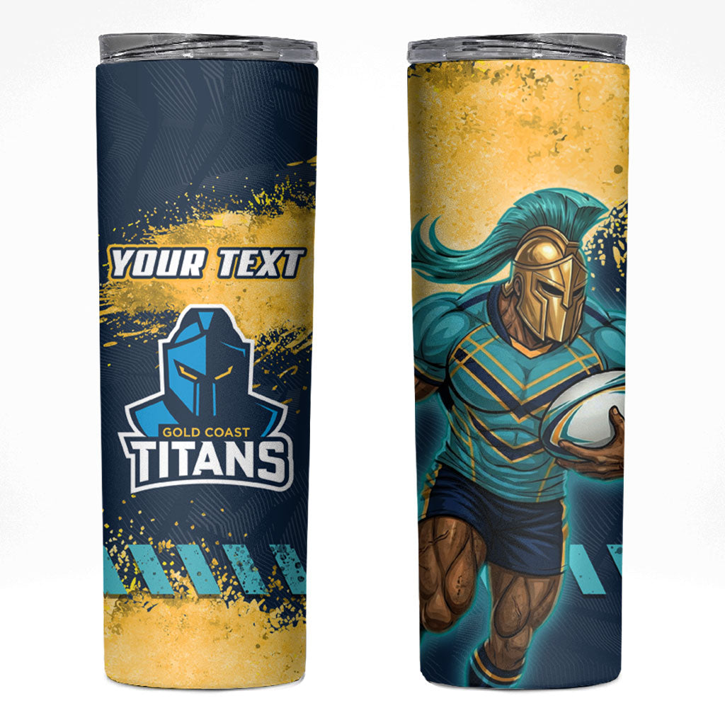 Personalised Gold Coast Titans Rugby Skinny Tumbler Titans Mascot - Sporty Splash Art Style