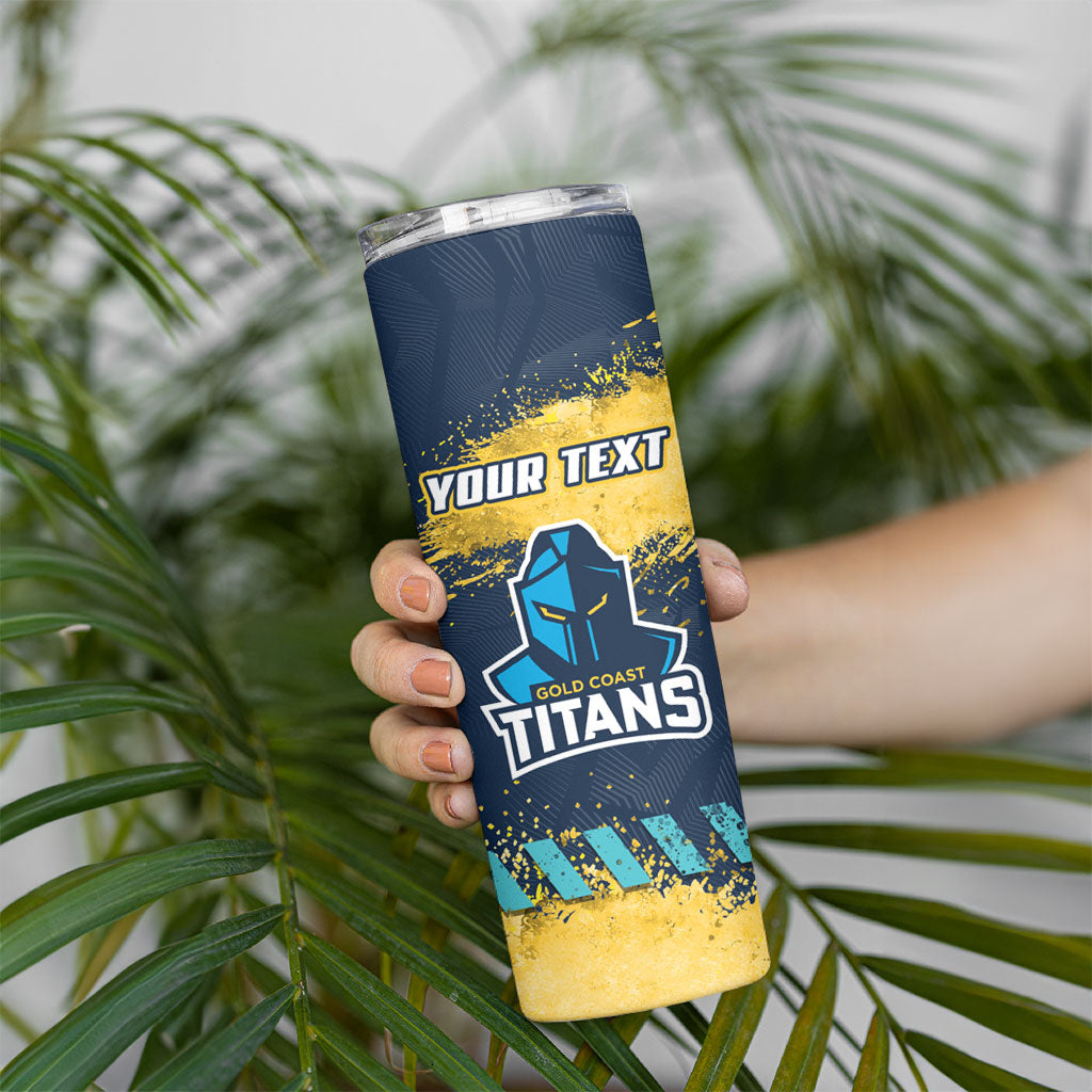 Personalised Gold Coast Titans Rugby Skinny Tumbler Titans Mascot - Sporty Splash Art Style
