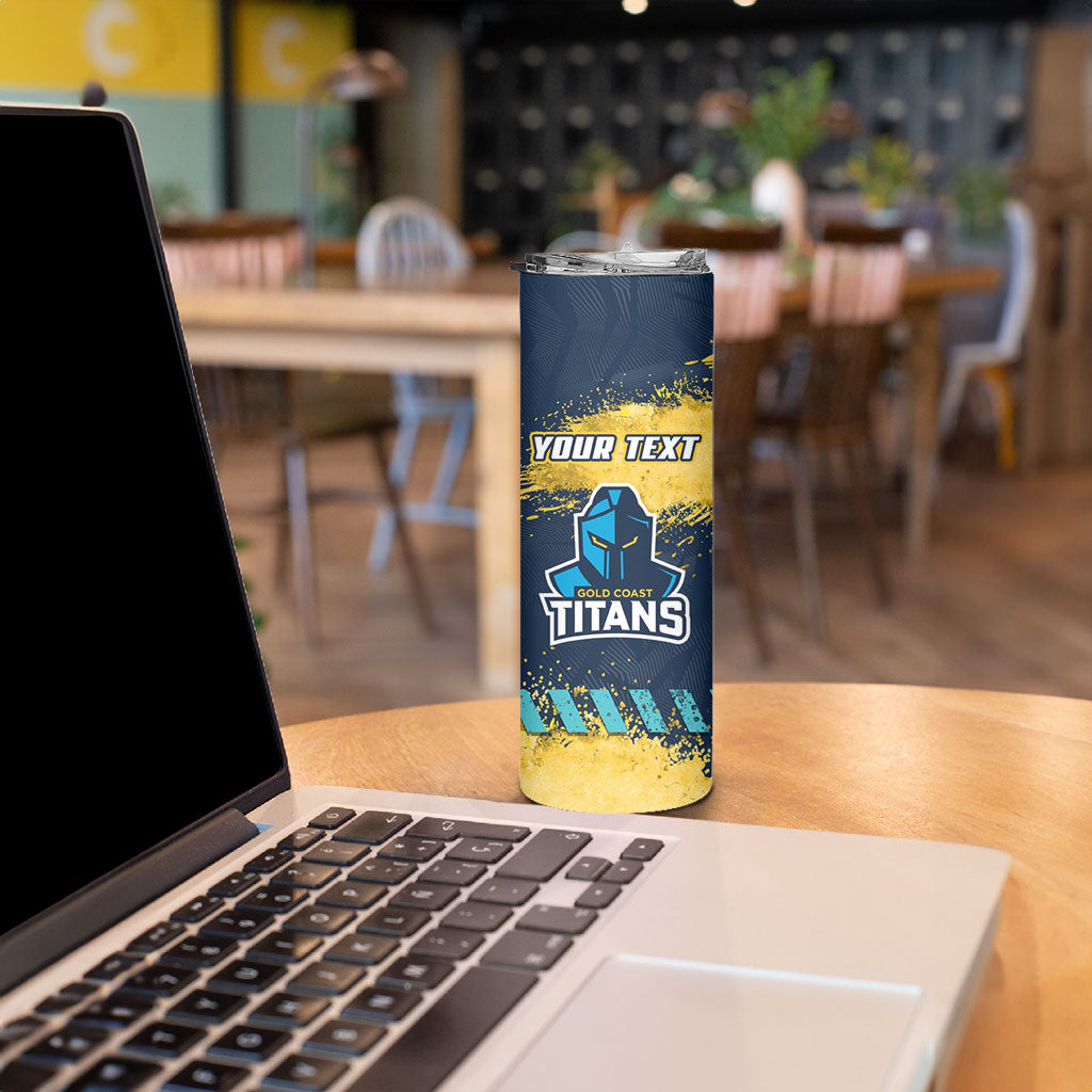 Personalised Gold Coast Titans Rugby Skinny Tumbler Titans Mascot - Sporty Splash Art Style
