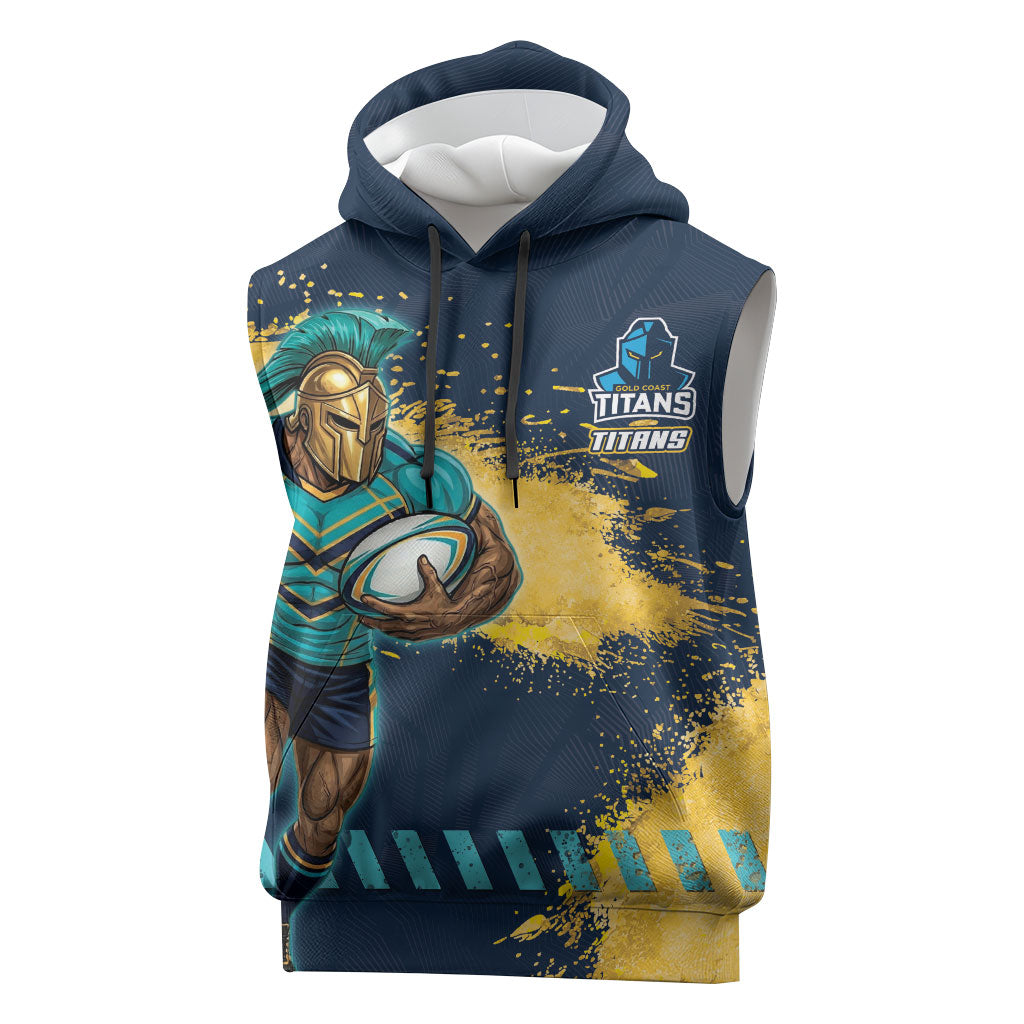 Personalised Gold Coast Titans Rugby Sleeveless Hoodie Titans Mascot - Sporty Splash Art Style