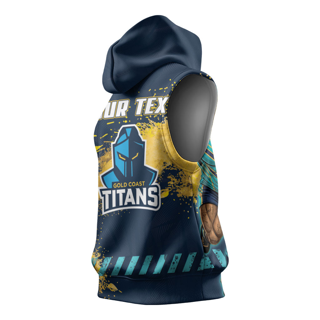 Personalised Gold Coast Titans Rugby Sleeveless Hoodie Titans Mascot - Sporty Splash Art Style