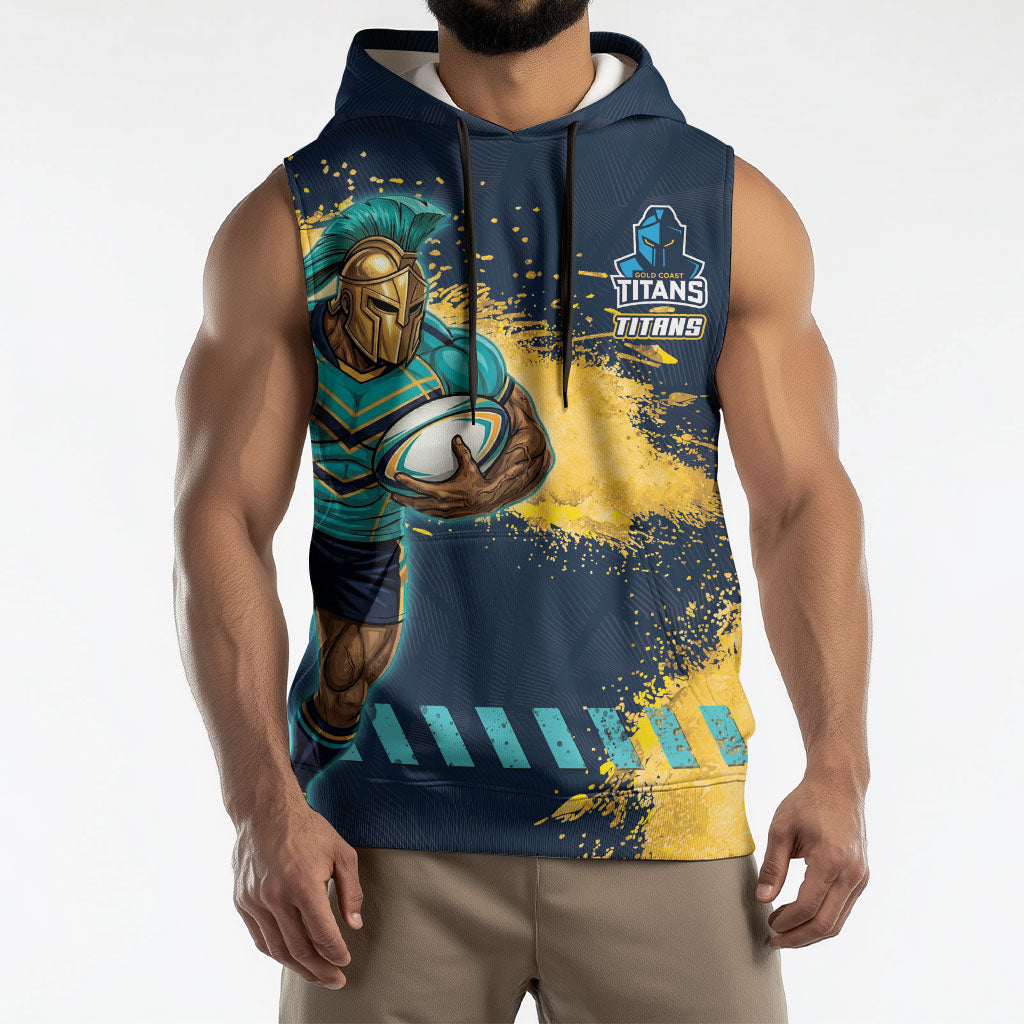 Personalised Gold Coast Titans Rugby Sleeveless Hoodie Titans Mascot - Sporty Splash Art Style
