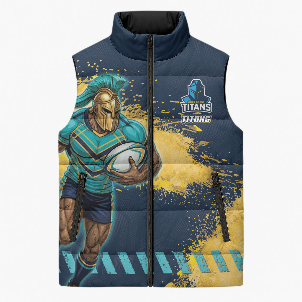 Personalised Gold Coast Titans Rugby Sleeveless Puffer Jacket Titans Mascot - Sporty Splash Art Style