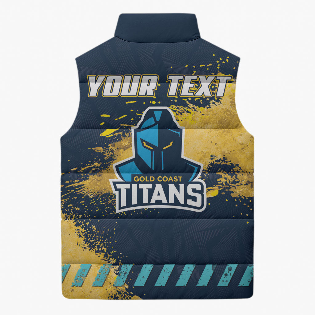 Personalised Gold Coast Titans Rugby Sleeveless Puffer Jacket Titans Mascot - Sporty Splash Art Style