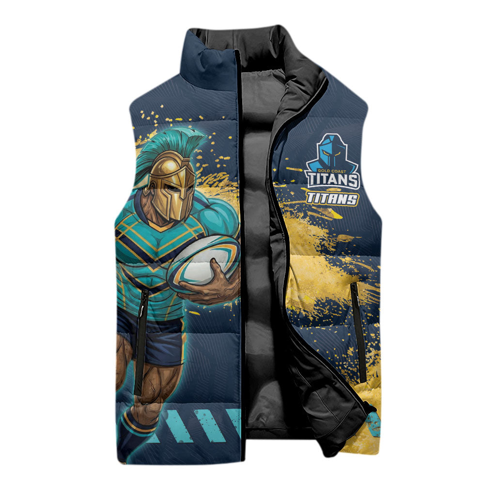 Personalised Gold Coast Titans Rugby Sleeveless Puffer Jacket Titans Mascot - Sporty Splash Art Style