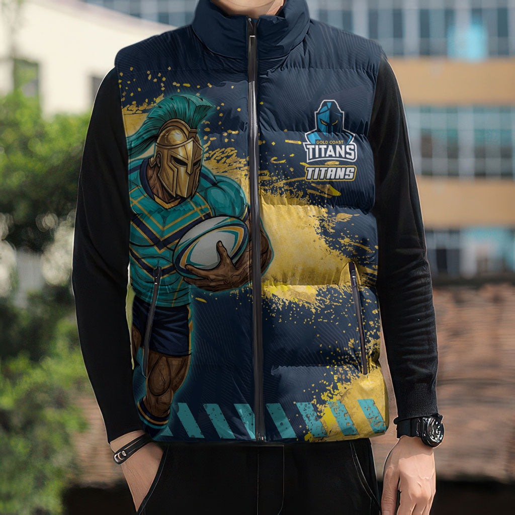 Personalised Gold Coast Titans Rugby Sleeveless Puffer Jacket Titans Mascot - Sporty Splash Art Style