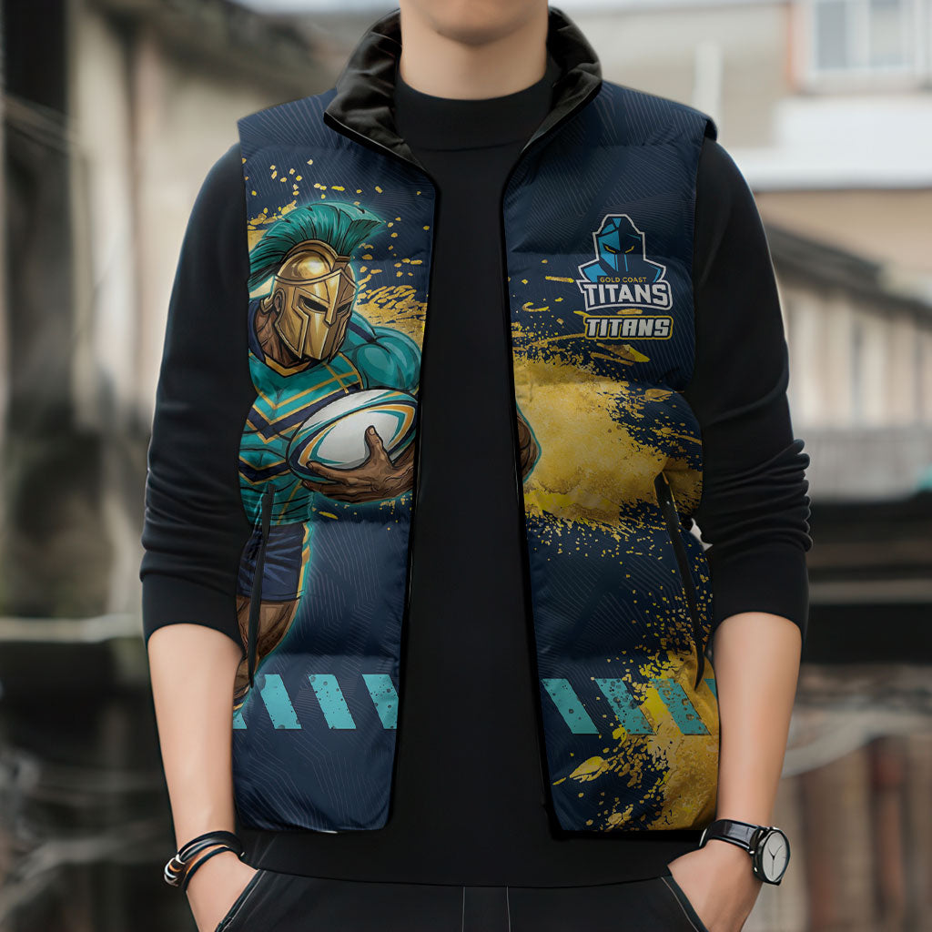 Personalised Gold Coast Titans Rugby Sleeveless Puffer Jacket Titans Mascot - Sporty Splash Art Style