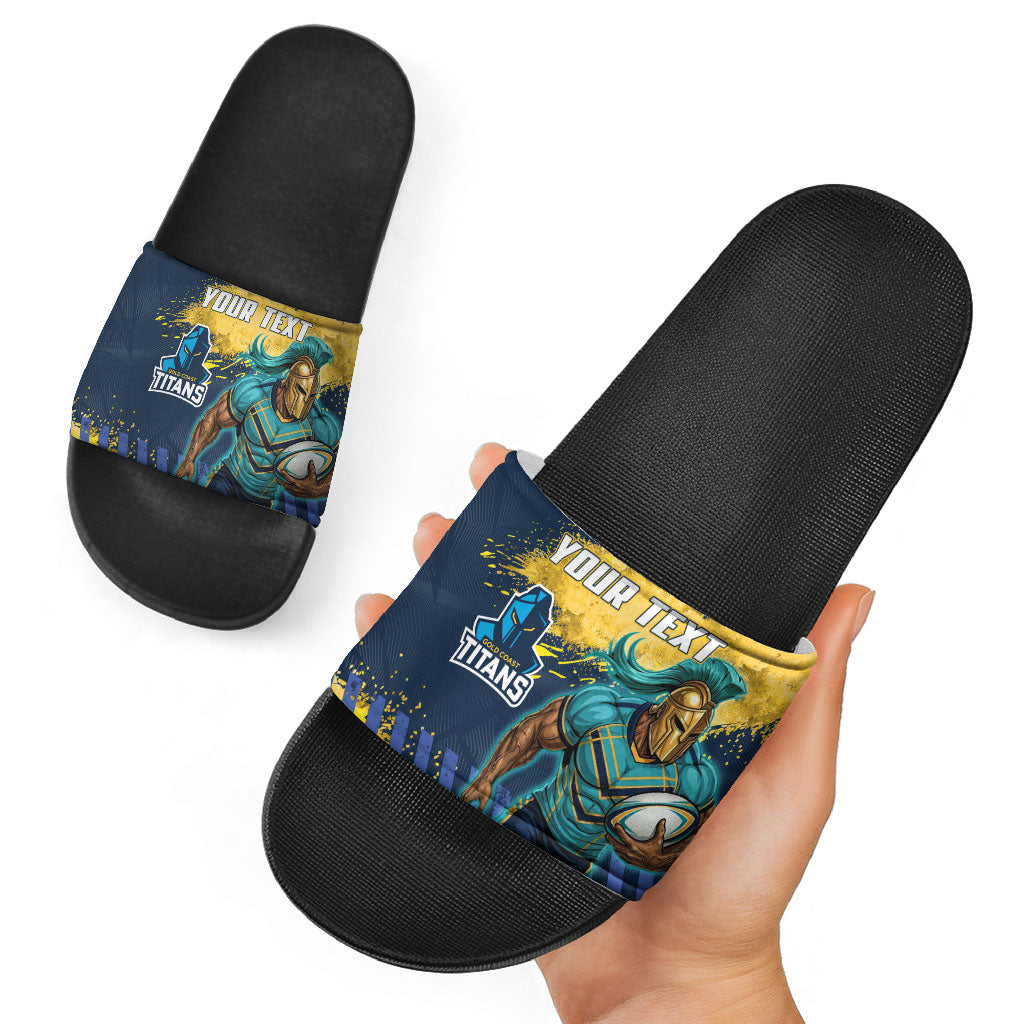 Personalised Gold Coast Titans Rugby Slide Sandals Titans Mascot - Sporty Splash Art Style
