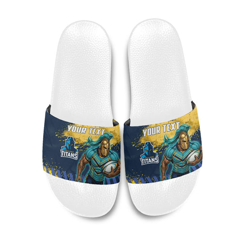 Personalised Gold Coast Titans Rugby Slide Sandals Titans Mascot - Sporty Splash Art Style