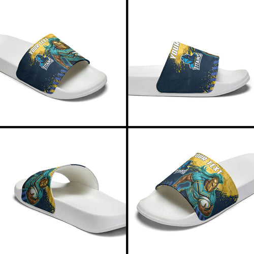 Personalised Gold Coast Titans Rugby Slide Sandals Titans Mascot - Sporty Splash Art Style