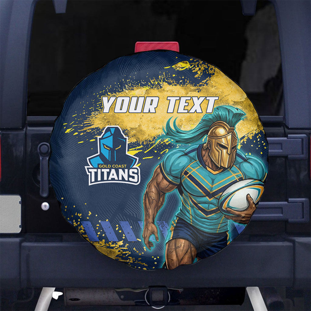 Personalised Gold Coast Titans Rugby Spare Tire Cover Titans Mascot - Sporty Splash Art Style