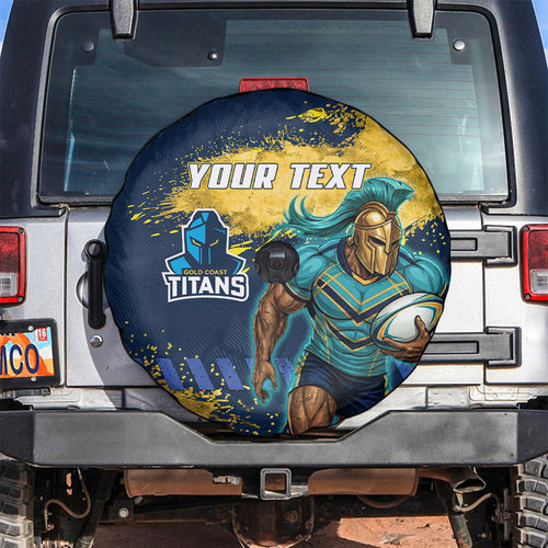 Personalised Gold Coast Titans Rugby Spare Tire Cover Titans Mascot - Sporty Splash Art Style