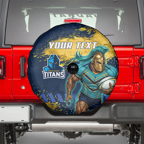 Personalised Gold Coast Titans Rugby Spare Tire Cover Titans Mascot - Sporty Splash Art Style