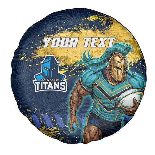 Personalised Gold Coast Titans Rugby Spare Tire Cover Titans Mascot - Sporty Splash Art Style