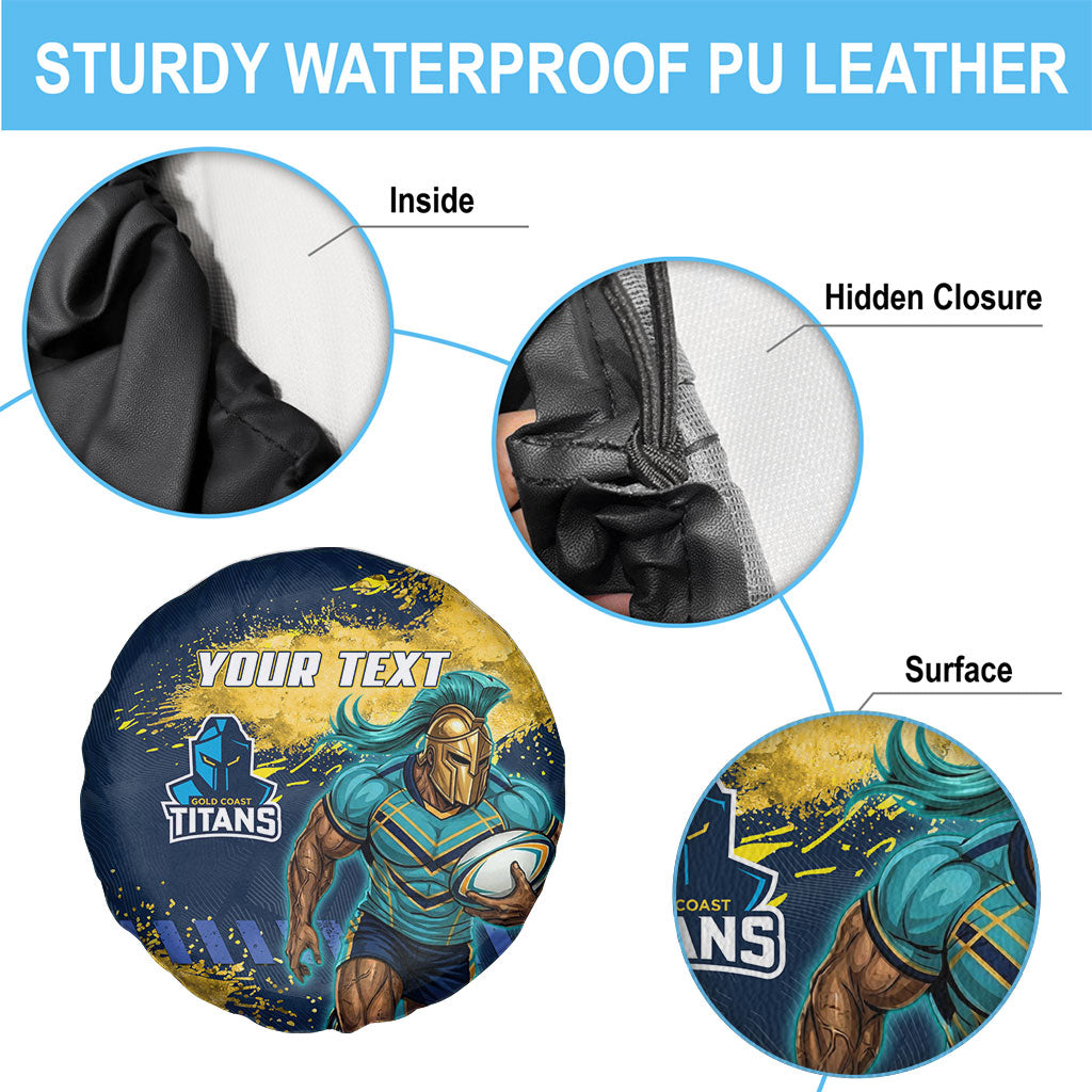 Personalised Gold Coast Titans Rugby Spare Tire Cover Titans Mascot - Sporty Splash Art Style