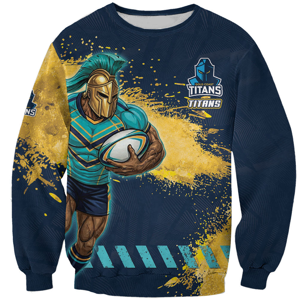 Personalised Gold Coast Titans Rugby Sweatshirt Titans Mascot - Sporty Splash Art Style
