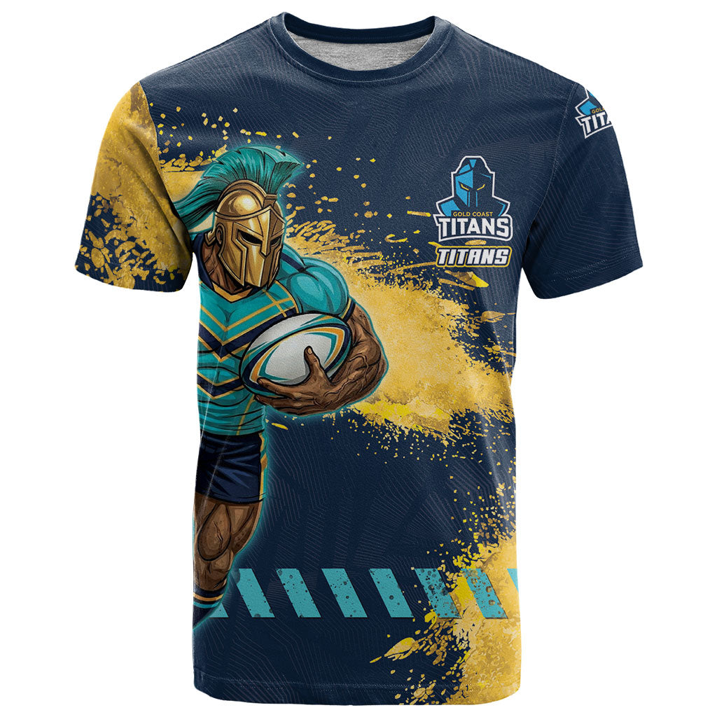 Personalised Gold Coast Titans Rugby T Shirt Titans Mascot - Sporty Splash Art Style