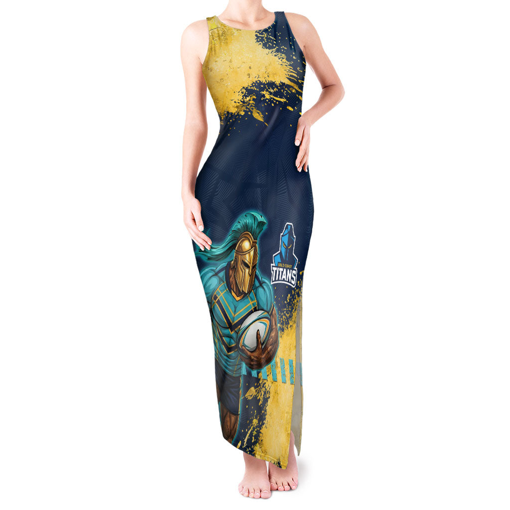 Personalised Gold Coast Titans Rugby Tank Maxi Dress Titans Mascot - Sporty Splash Art Style