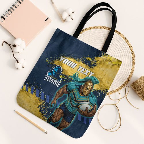 Personalised Gold Coast Titans Rugby Tote Bag Titans Mascot - Sporty Splash Art Style
