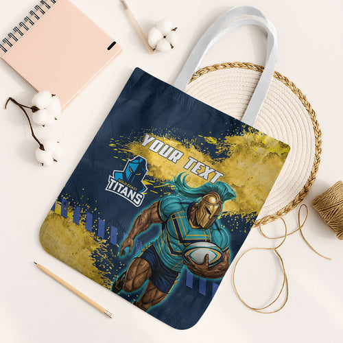 Personalised Gold Coast Titans Rugby Tote Bag Titans Mascot - Sporty Splash Art Style