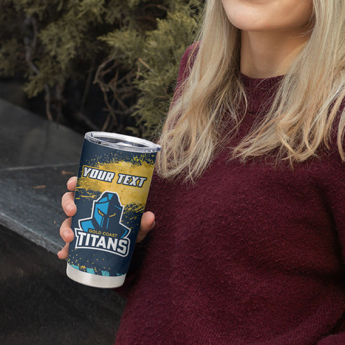 Personalised Gold Coast Titans Rugby Tumbler Cup Titans Mascot - Sporty Splash Art Style