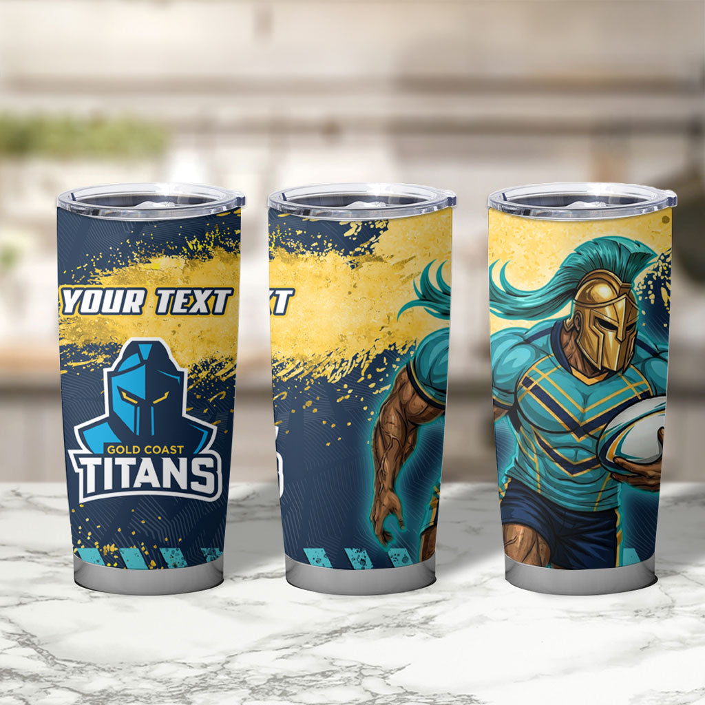 Personalised Gold Coast Titans Rugby Tumbler Cup Titans Mascot - Sporty Splash Art Style