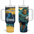 Personalised Gold Coast Titans Rugby Tumbler With Handle Titans Mascot - Sporty Splash Art Style