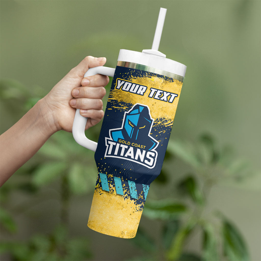 Personalised Gold Coast Titans Rugby Tumbler With Handle Titans Mascot - Sporty Splash Art Style