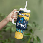 Personalised Gold Coast Titans Rugby Tumbler With Handle Titans Mascot - Sporty Splash Art Style
