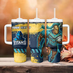 Personalised Gold Coast Titans Rugby Tumbler With Handle Titans Mascot - Sporty Splash Art Style