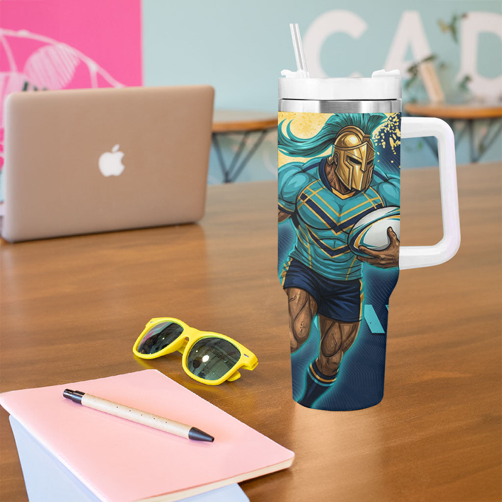 Personalised Gold Coast Titans Rugby Tumbler With Handle Titans Mascot - Sporty Splash Art Style