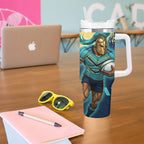 Personalised Gold Coast Titans Rugby Tumbler With Handle Titans Mascot - Sporty Splash Art Style