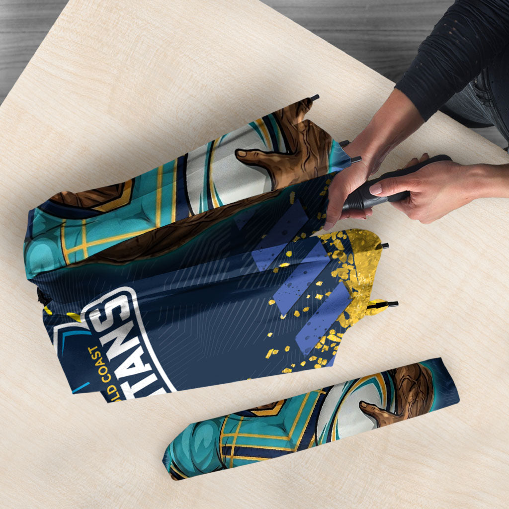 Personalised Gold Coast Titans Rugby Umbrella Titans Mascot - Sporty Splash Art Style