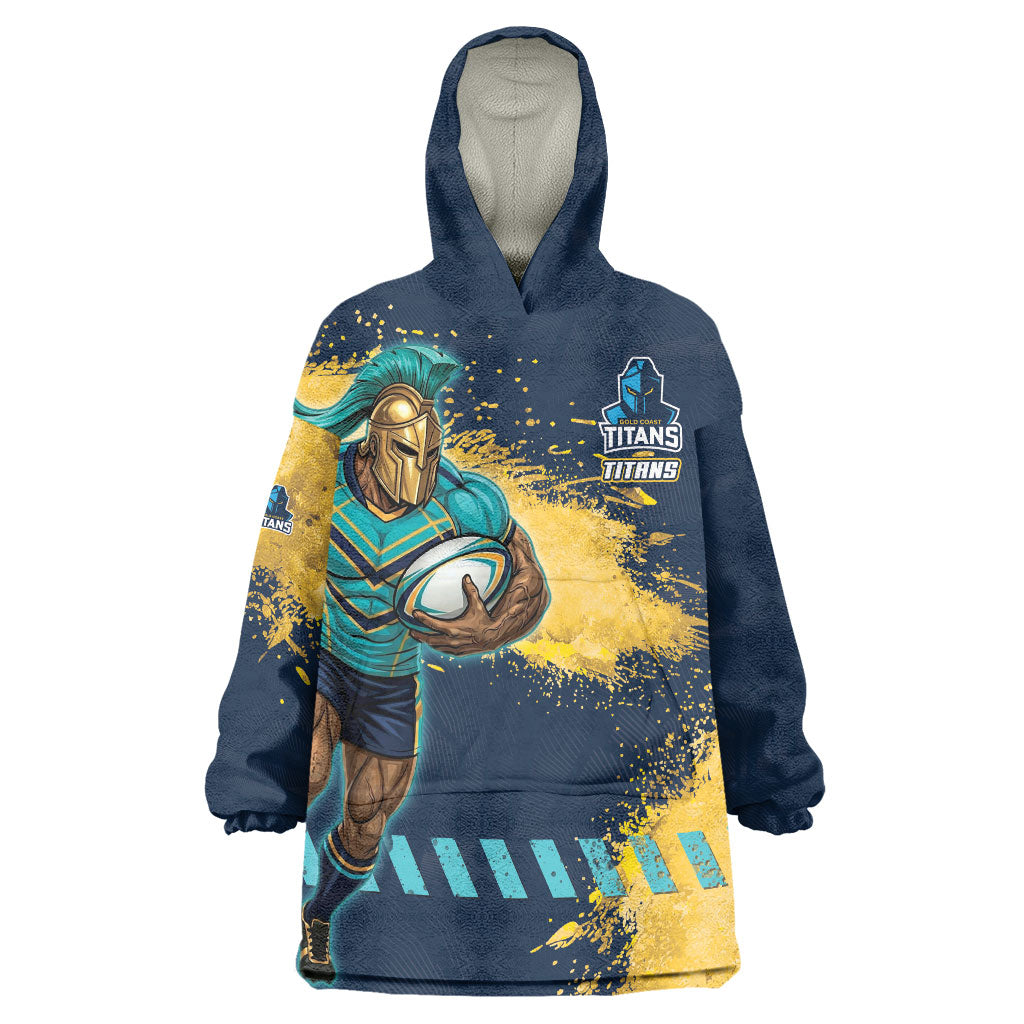 Personalised Gold Coast Titans Rugby Wearable Blanket Hoodie Titans Mascot - Sporty Splash Art Style