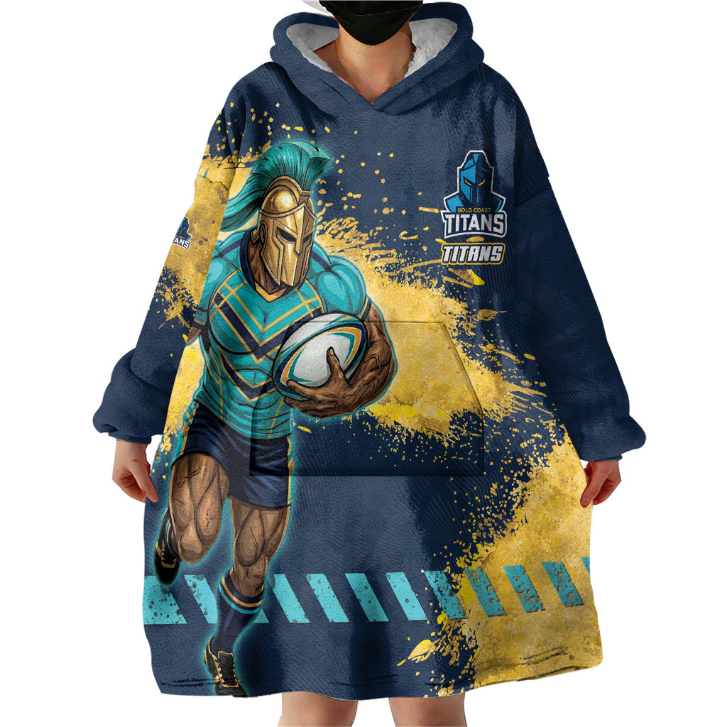 Personalised Gold Coast Titans Rugby Wearable Blanket Hoodie Titans Mascot - Sporty Splash Art Style