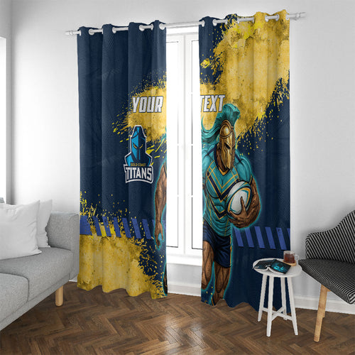 Personalised Gold Coast Titans Rugby Window Curtain Titans Mascot - Sporty Splash Art Style