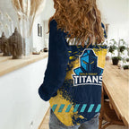 Personalised Gold Coast Titans Rugby Women Casual Shirt Titans Mascot - Sporty Splash Art Style