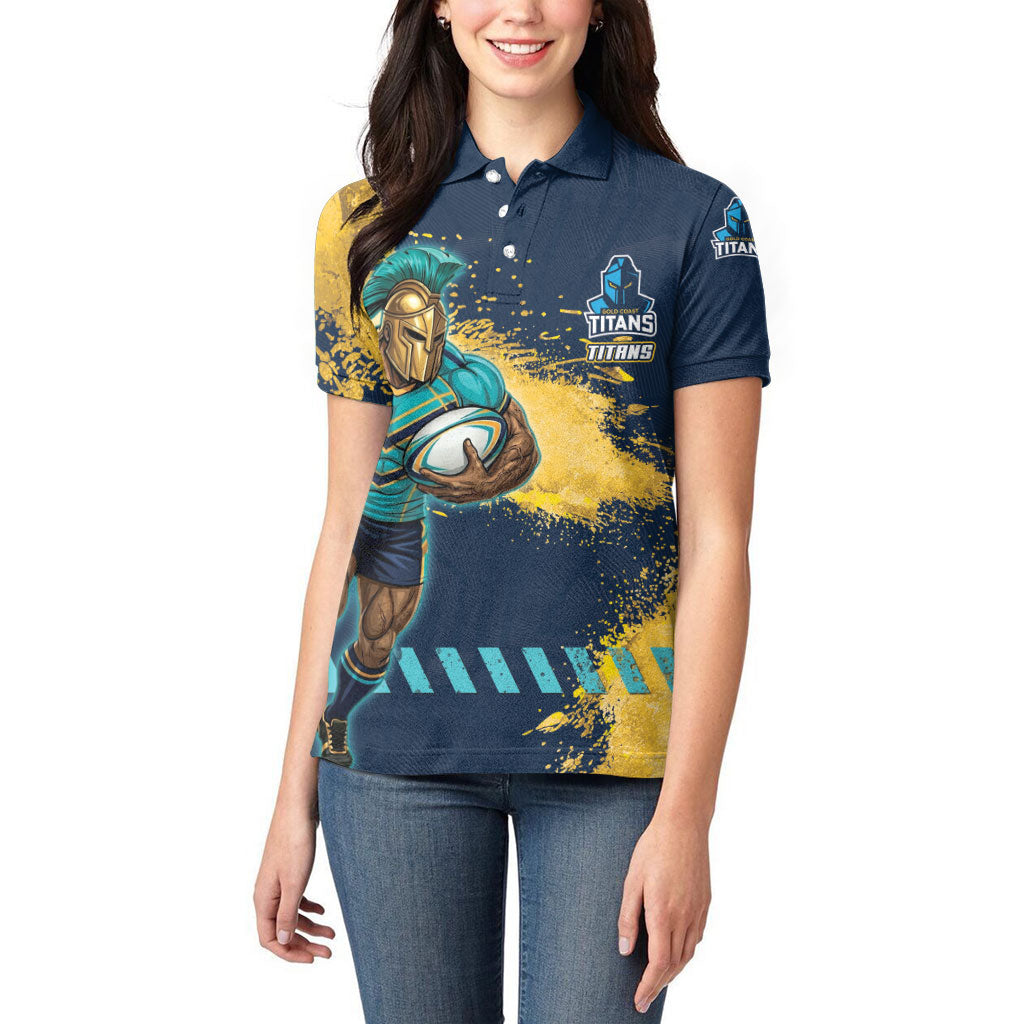 Personalised Gold Coast Titans Rugby Women Polo Shirt Titans Mascot - Sporty Splash Art Style