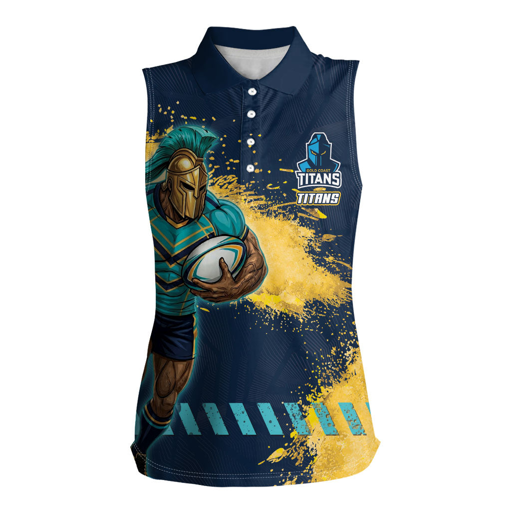 Personalised Gold Coast Titans Rugby Women Sleeveless Polo Shirt Titans Mascot - Sporty Splash Art Style