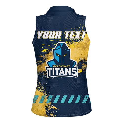 Personalised Gold Coast Titans Rugby Women Sleeveless Polo Shirt Titans Mascot - Sporty Splash Art Style