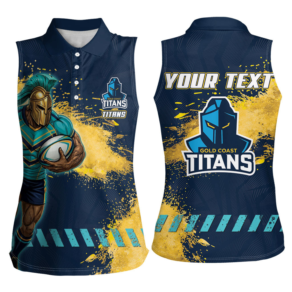 Personalised Gold Coast Titans Rugby Women Sleeveless Polo Shirt Titans Mascot - Sporty Splash Art Style