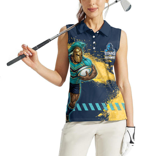Personalised Gold Coast Titans Rugby Women Sleeveless Polo Shirt Titans Mascot - Sporty Splash Art Style