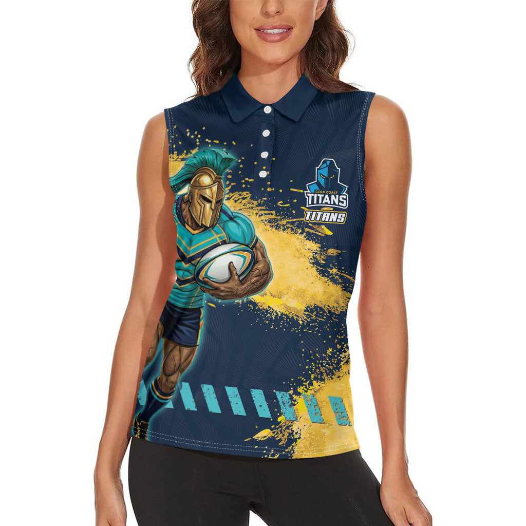 Personalised Gold Coast Titans Rugby Women Sleeveless Polo Shirt Titans Mascot - Sporty Splash Art Style