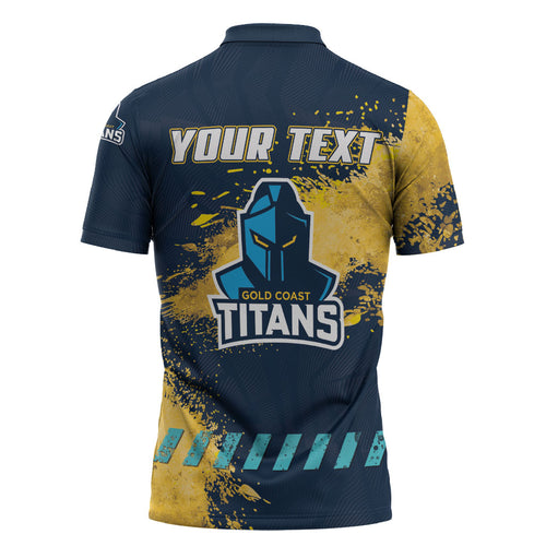 Personalised Gold Coast Titans Rugby Zipper Polo Shirt Titans Mascot - Sporty Splash Art Style
