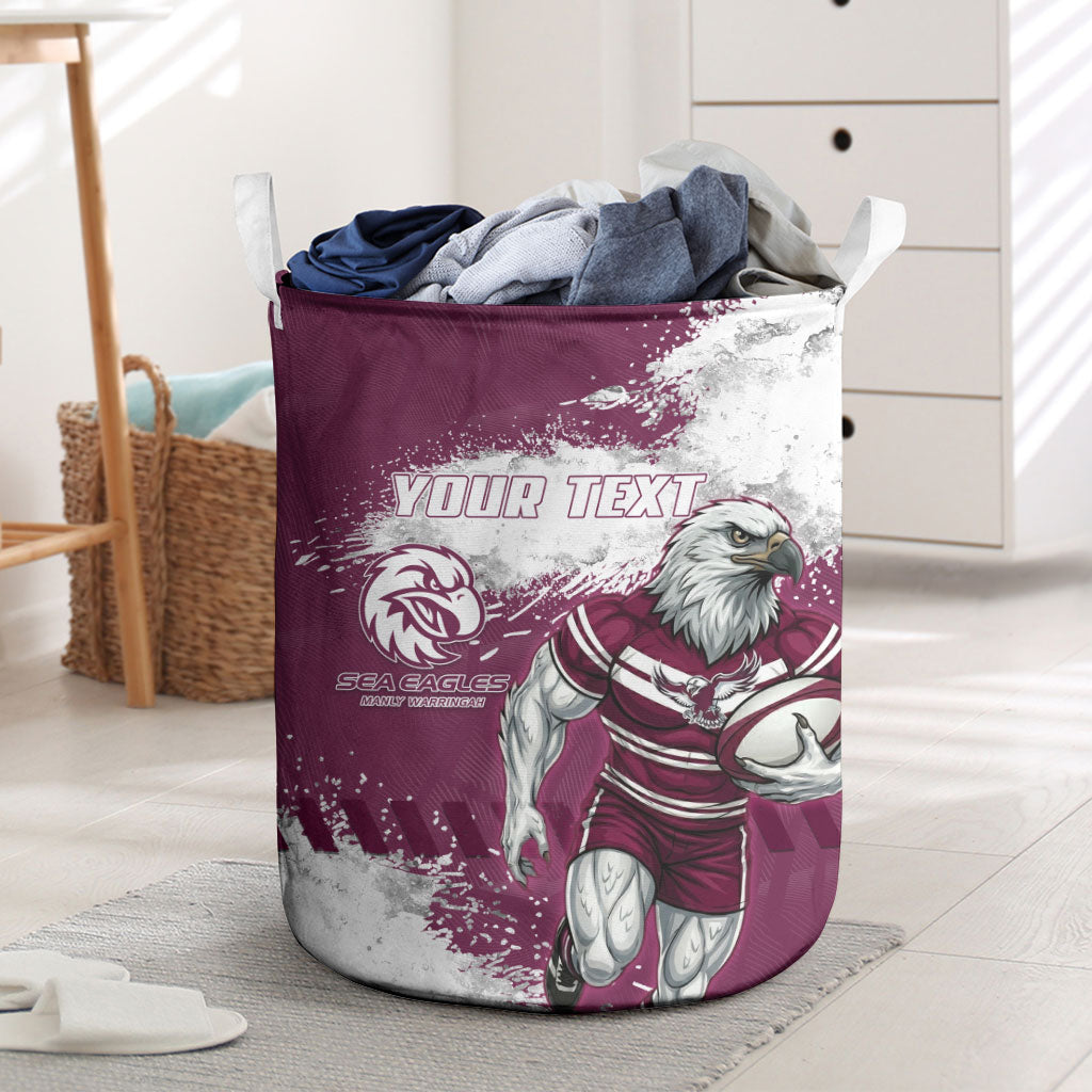 Personalised Manly Warringah Sea Eagles Rugby Laundry Basket MAN Mascot - Sporty Splash Art Style
